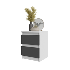 GABRIEL - Bedside Table - Nightstand with 2 drawers - White Matt / Anthracite H40cm W30cm D30cm