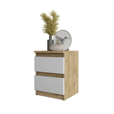 GABRIEL - Bedside Table - Nightstand with 2 drawers - Wotan Oak / White Matt H40cm W30cm D30cm