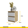 GABRIEL - Bedside Table - Nightstand with 2 drawers - Wotan Oak / White Matt H40cm W30cm D30cm