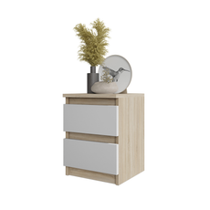 GABRIEL - Bedside Table - Nightstand with 2 drawers - Sonoma Oak / White H40cm W30cm D30cm