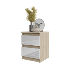 GABRIEL - Bedside Table - Nightstand with 2 drawers - Sonoma Oak / White Gloss H40cm W30cm D30cm