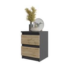 GABRIEL - Bedside Table - Nightstand with 2 drawers - Anthracite / Wotan Oak H40cm W30cm D30cm