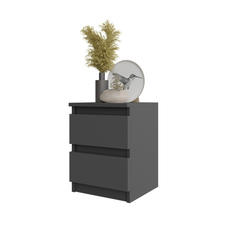 GABRIEL - Bedside Table - Nightstand with 2 drawers - Anthracite H40cm W30cm D30cm