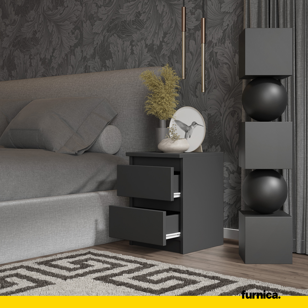 GABRIEL - Bedside Table - Nightstand with 2 drawers - Anthracite H40cm W30cm D30cm