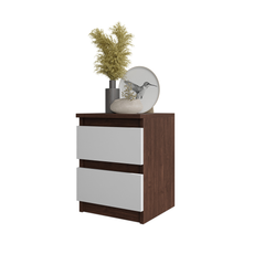 GABRIEL - Bedside Table - Nightstand with 2 drawers - Wenge / White Matt H40cm W30cm D30cm