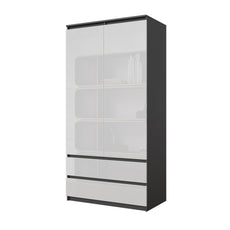 JOELLE - 2 Door Wardrobe With 2 Drawers - Anthracite / White Gloss H180cm W90cm D50cm
