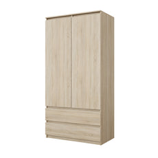 JOELLE - 2 Door Wardrobe With 2 Drawers - Sonoma Oak H180cm W90cm D50cm