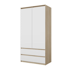 JOELLE - 2 Door Wardrobe With 2 Drawers - Sonoma Oak / White Matt H180cm W90cm D50cm