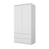 JOELLE - 2 Door Wardrobe With 2 Drawers - White Matt H180cm W90cm D50cm