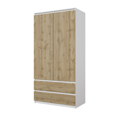 JOELLE - 2 Door Wardrobe With 2 Drawers - White Matt / Wotan Oak H180cm W90cm D50cm