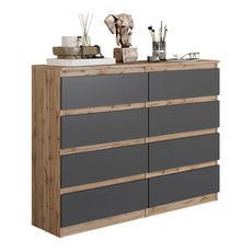 GABRIEL - Chest of 8 Drawers - Bedroom Dresser Storage Cabinet Sideboard - Wotan Oak / Anthracite H92cm W120cm D33cm