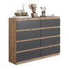 GABRIEL - Chest of 8 Drawers - Bedroom Dresser Storage Cabinet Sideboard - Wotan Oak / Anthracite H92cm W120cm D33cm