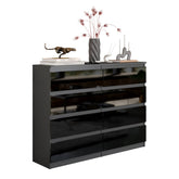 GABRIEL - Chest of 8 Drawers - Bedroom Dresser Storage Cabinet Sideboard - Anthracite / Black Gloss H92cm W120cm D33cm
