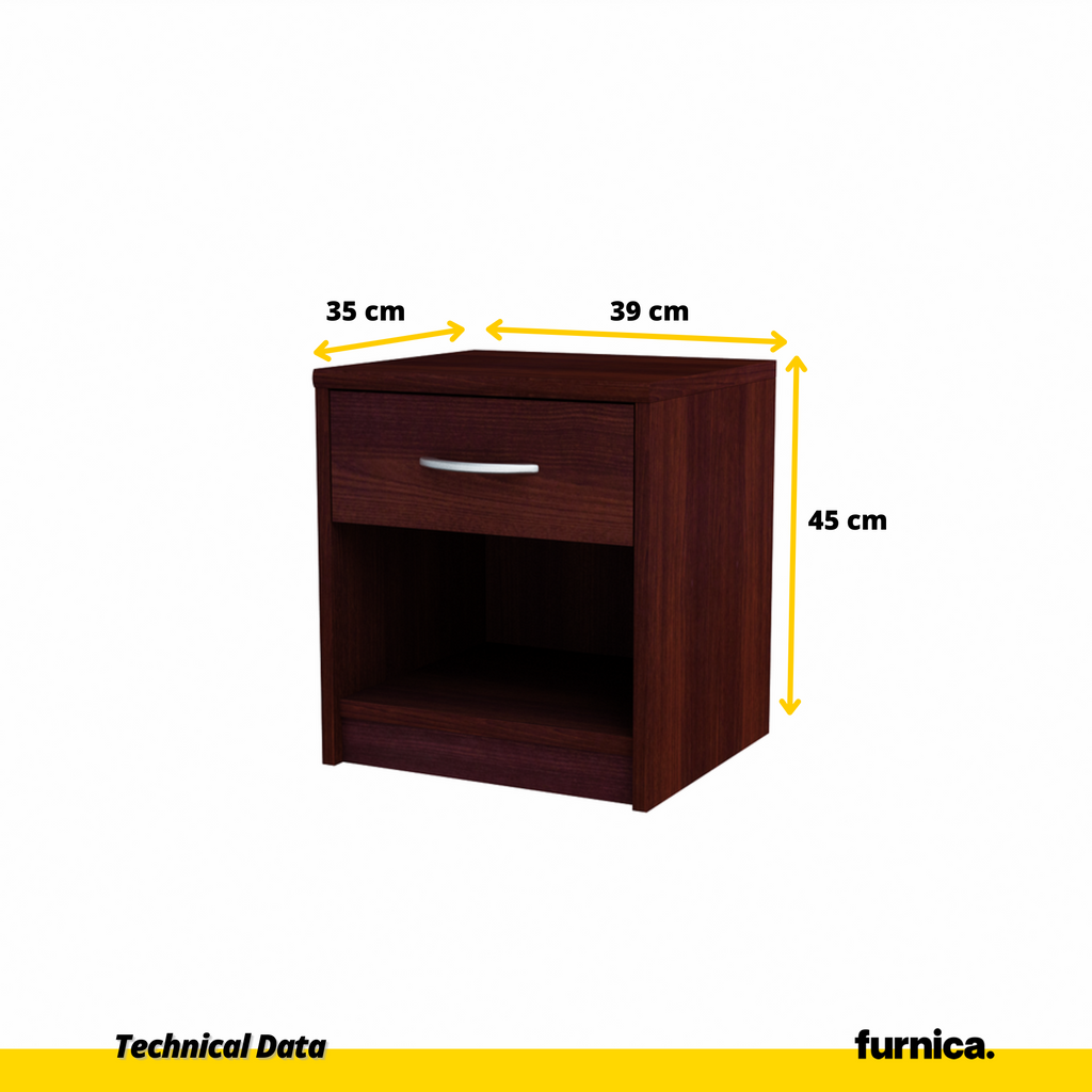 JULIA - Bedside Table - Nightstand with 1 Drawer - Wenge H45cm W39cm D35cm