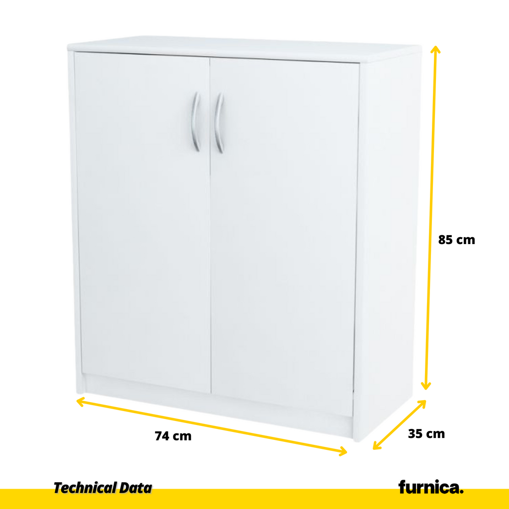 JULIA - Base Cabinet with Shelves - 2 Doors - White Matt H85cm W74cm D35cm