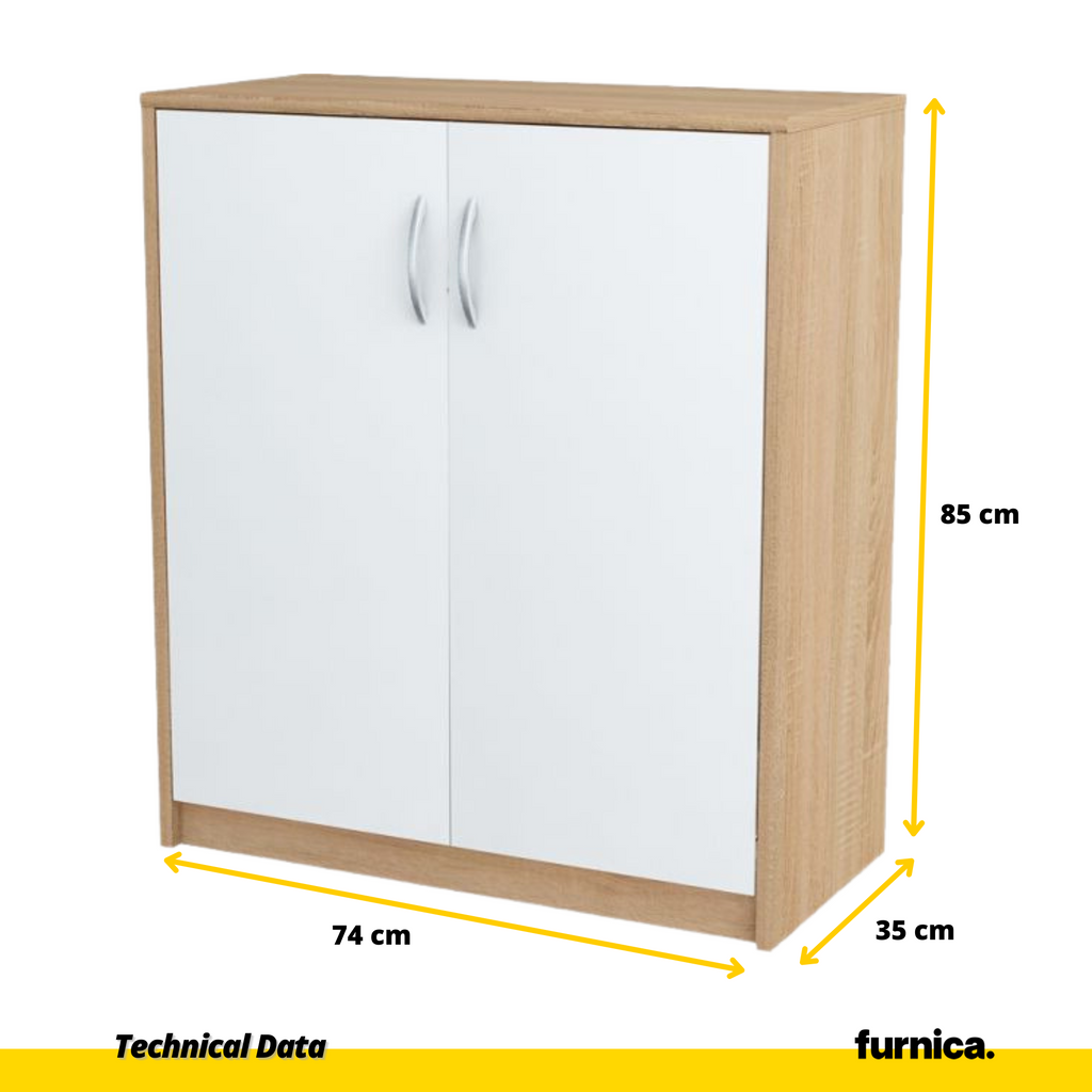 JULIA - Base Cabinet with Shelves - 2 Doors - Sonoma Oak / White Matt H85cm W74cm D35cm