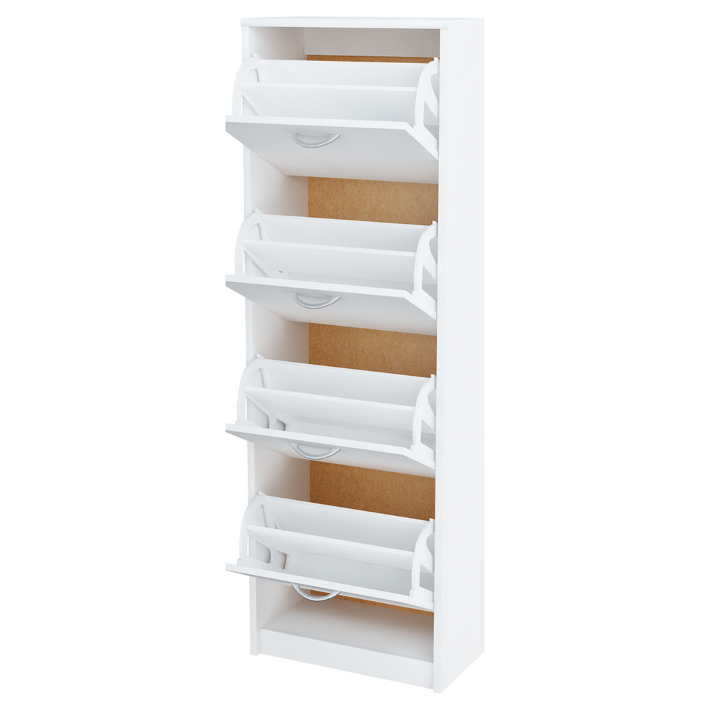 JULIA - Shoe Cabinet - 4 Tier Storage - White Matt H152cm W50cm D28cm