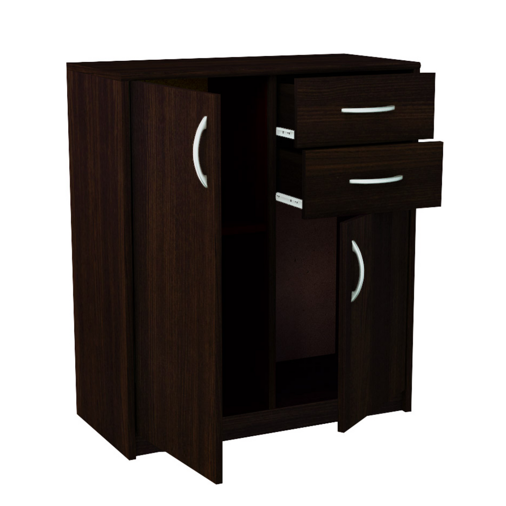 JULIA - Chest of 2 Drawers and 2 Doors - Bedroom Dresser Storage Cabinet Sideboard - Wenge H85cm W74cm D35cm