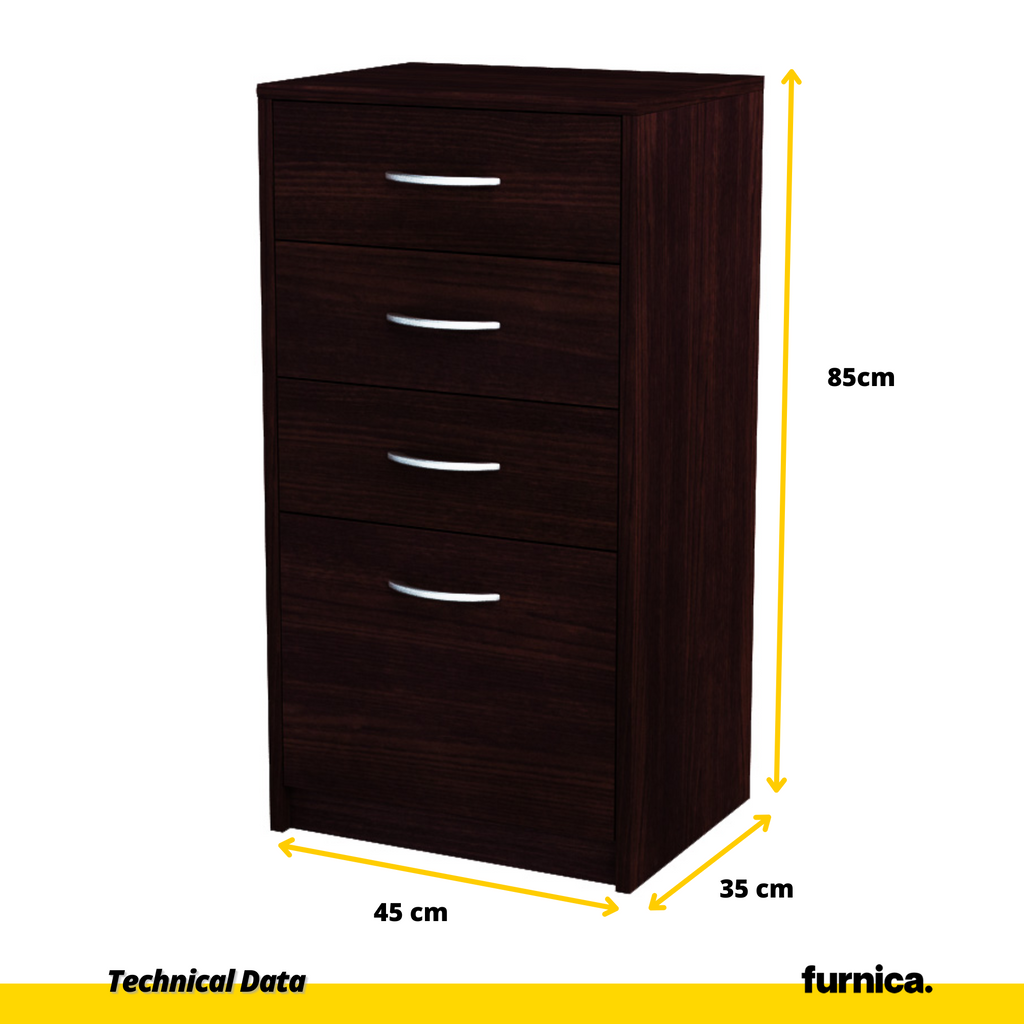 JULIA - Chest of 4 Drawers - Bedroom Dresser Storage Cabinet Sideboard - Wenge H85cm W45cm D35cm