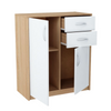 JULIA - Chest of 2 Drawers and 2 Doors - Bedroom Dresser Storage Cabinet Sideboard - Sonoma Oak / White Matt H85cm W74cm D35cm