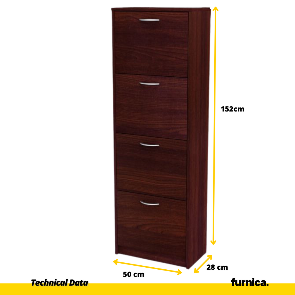 JULIA - Shoe Cabinet - 4 Tier Storage - Wenge H152cm W50cm D28cm