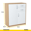 JULIA - Chest of 2 Drawers and 2 Doors - Bedroom Dresser Storage Cabinet Sideboard - Sonoma Oak / White Matt H85cm W74cm D35cm