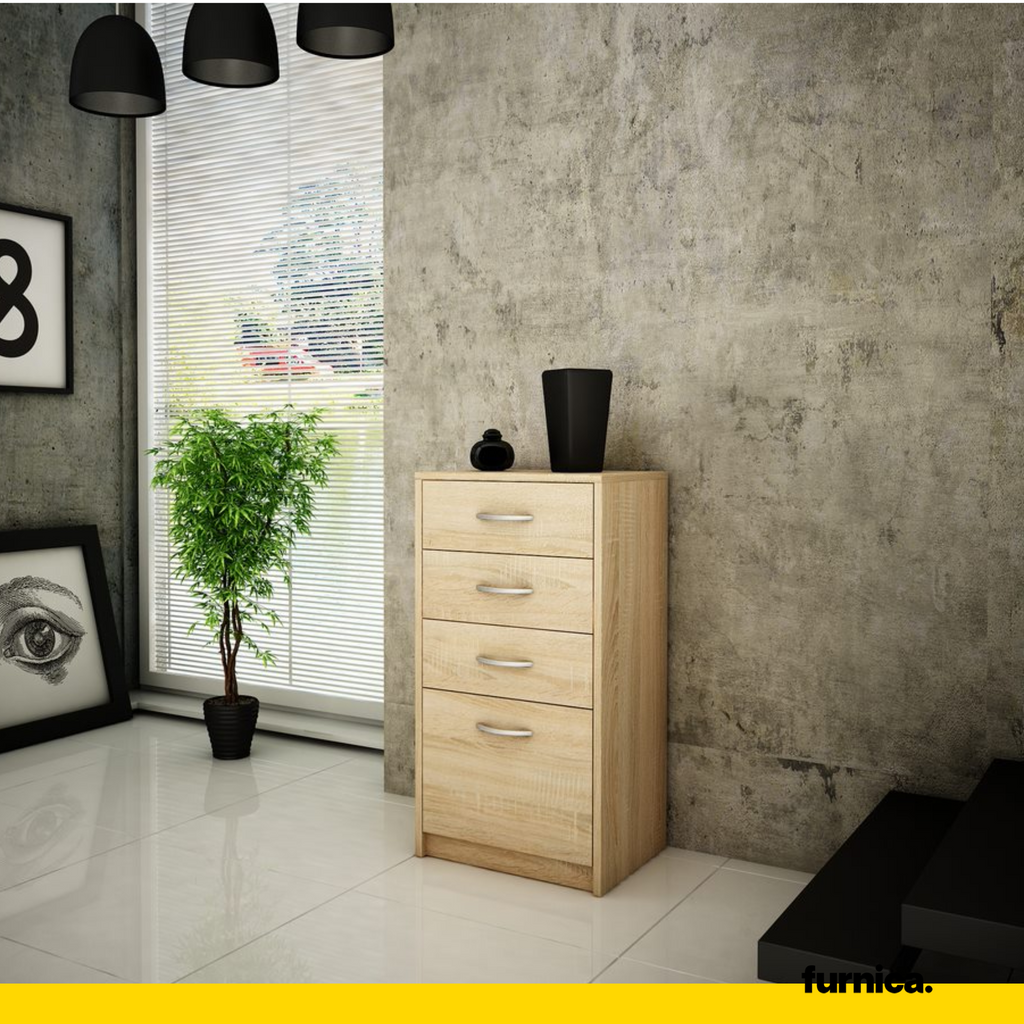 JULIA - Chest of 4 Drawers - Bedroom Dresser Storage Cabinet Sideboard - Sonoma Oak H85cm W45cm D35cm