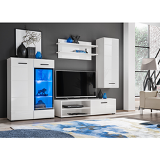 Wall Unit LAUREN II - Living Room Furniture Set - White Matt / White Gloss