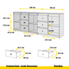 MIKEL - Chest of 6 Drawers and 3 Doors - Bedroom Dresser Storage Cabinet Sideboard - Concrete / Sonoma Oak H75cm W200cm D35cm