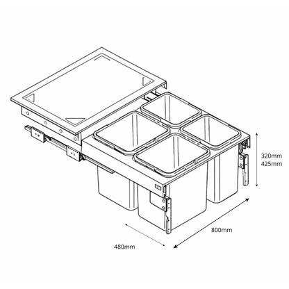 Soft-Close Waste Separation Bin 4x15 l or 4x20 l - 800 mm Cabinet
