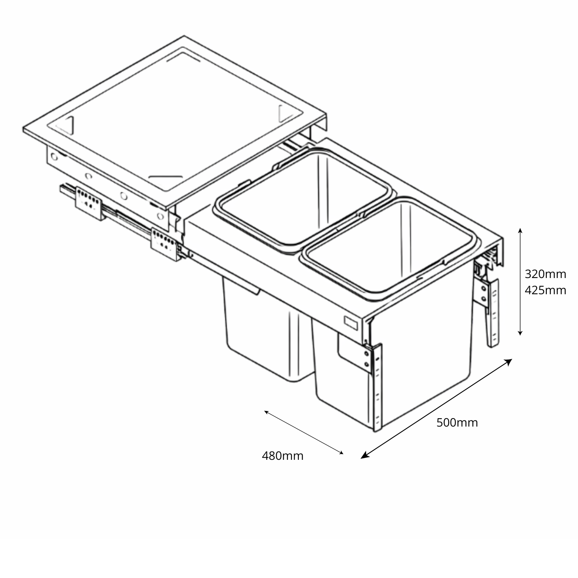 Pull-Out Kitchen Waste Bin 2x15 l or 2x20 l - 500 mm Cabinet