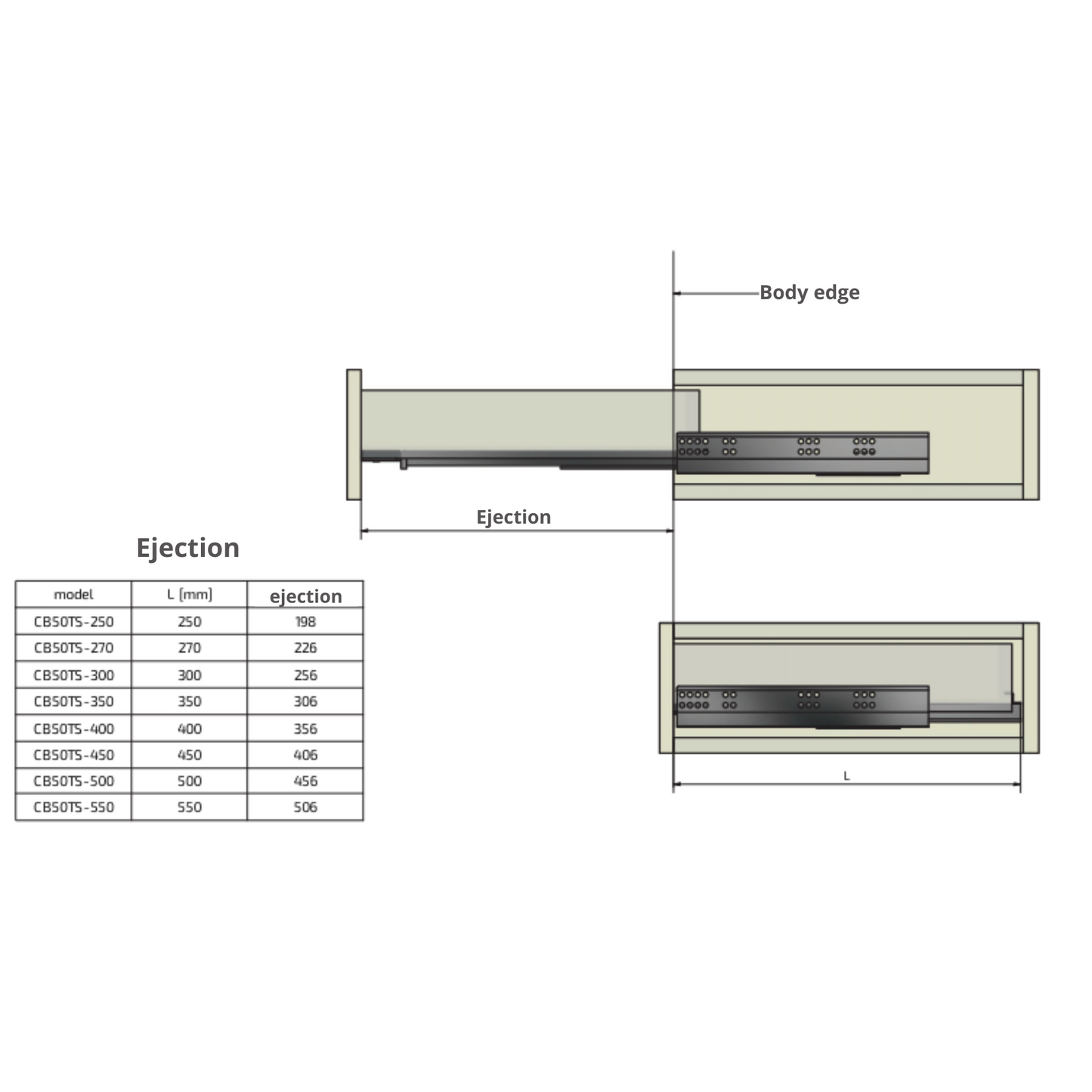 Push-to-Open Concealed Undermount Drawer Runners, Full Extension - 350mm