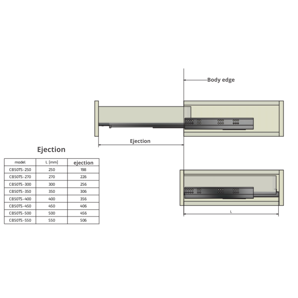 Push-to-Open Concealed Undermount Drawer Runners, Full Extension - 270mm