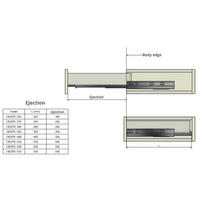 Push-to-Open Concealed Undermount Drawer Runners, Full Extension - 500mm