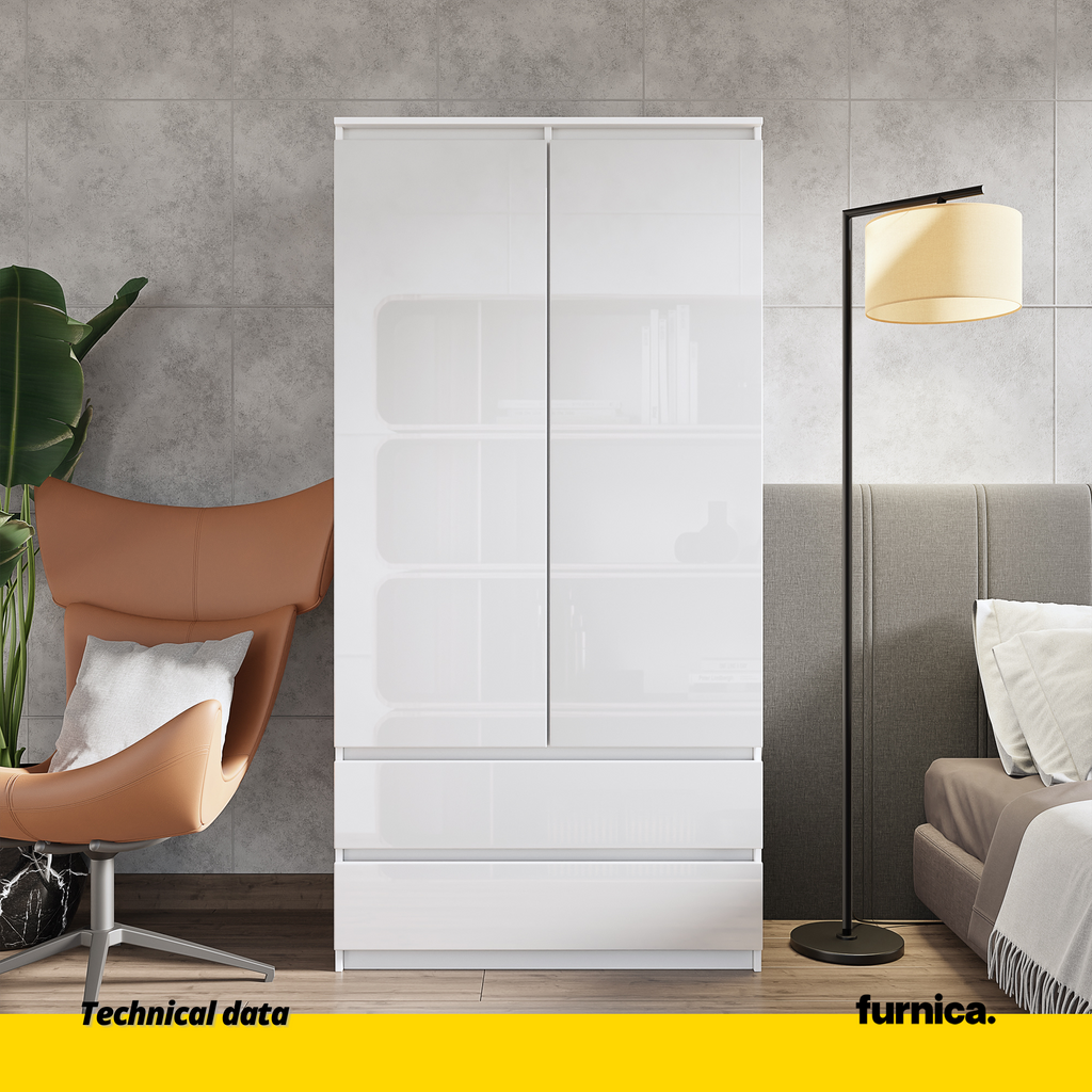 JOELLE 2 Door Wardrobe With 2 Drawers White Matt White Gloss