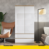 JOELLE - 2 Door Wardrobe With 2 Drawers - Sonoma Oak / White Gloss H180cm W90cm D50cm