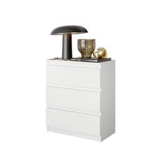 GABRIEL – Bedside Table / Nightstand with 3 Drawers – Matte White – H72 cm W60 cm D33 cm