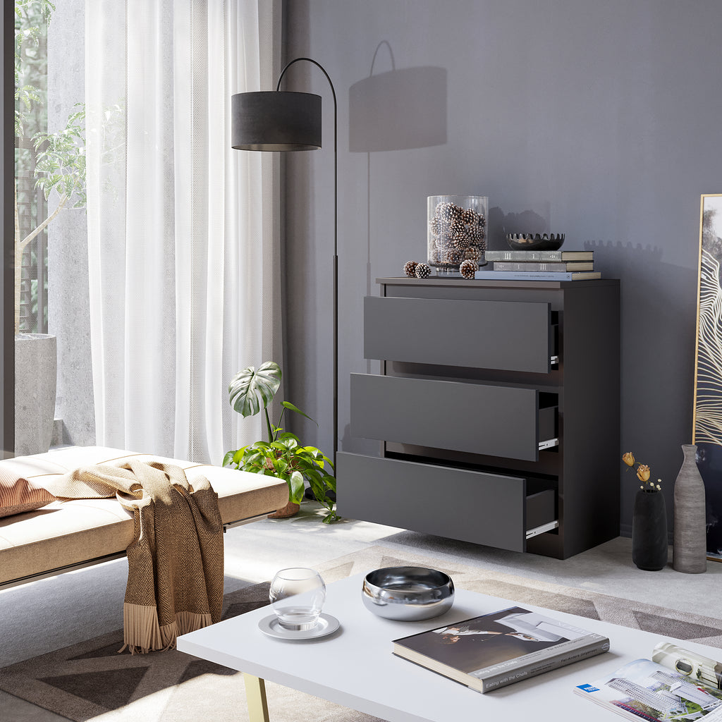GABRIEL – Chest of Drawers / Sideboard with 3 Drawers – Anthracite Grey H72 cm W60 cm D33 cm