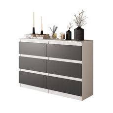 GABRIEL - Chest of 6 Drawers - Bedroom Dresser Storage Cabinet Sideboard - White Matt / Anthracite H71cm W100cm D33cm
