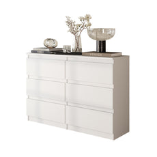 GABRIEL - Chest of 6 Drawers - Bedroom Dresser Storage Cabinet Sideboard - White Matt H71cm W100cm D33cm