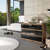 GABRIEL - Chest of 6 Drawers - Bedroom Dresser Storage Cabinet Sideboard - Wotan Oak / Black Gloss H71cm W100cm D33cm