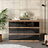 GABRIEL - Chest of 6 Drawers - Bedroom Dresser Storage Cabinet Sideboard - Wotan Oak / Black Gloss H71cm W100cm D33cm