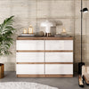 GABRIEL - Chest of 6 Drawers - Bedroom Dresser Storage Cabinet Sideboard - Wotan Oak / White Gloss H71cm W100cm D33cm