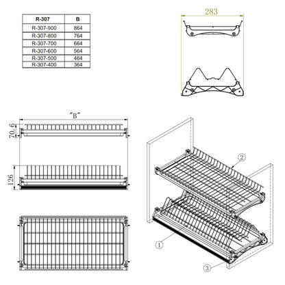 Wall Unit Draining Rack Chrome - 900 mm