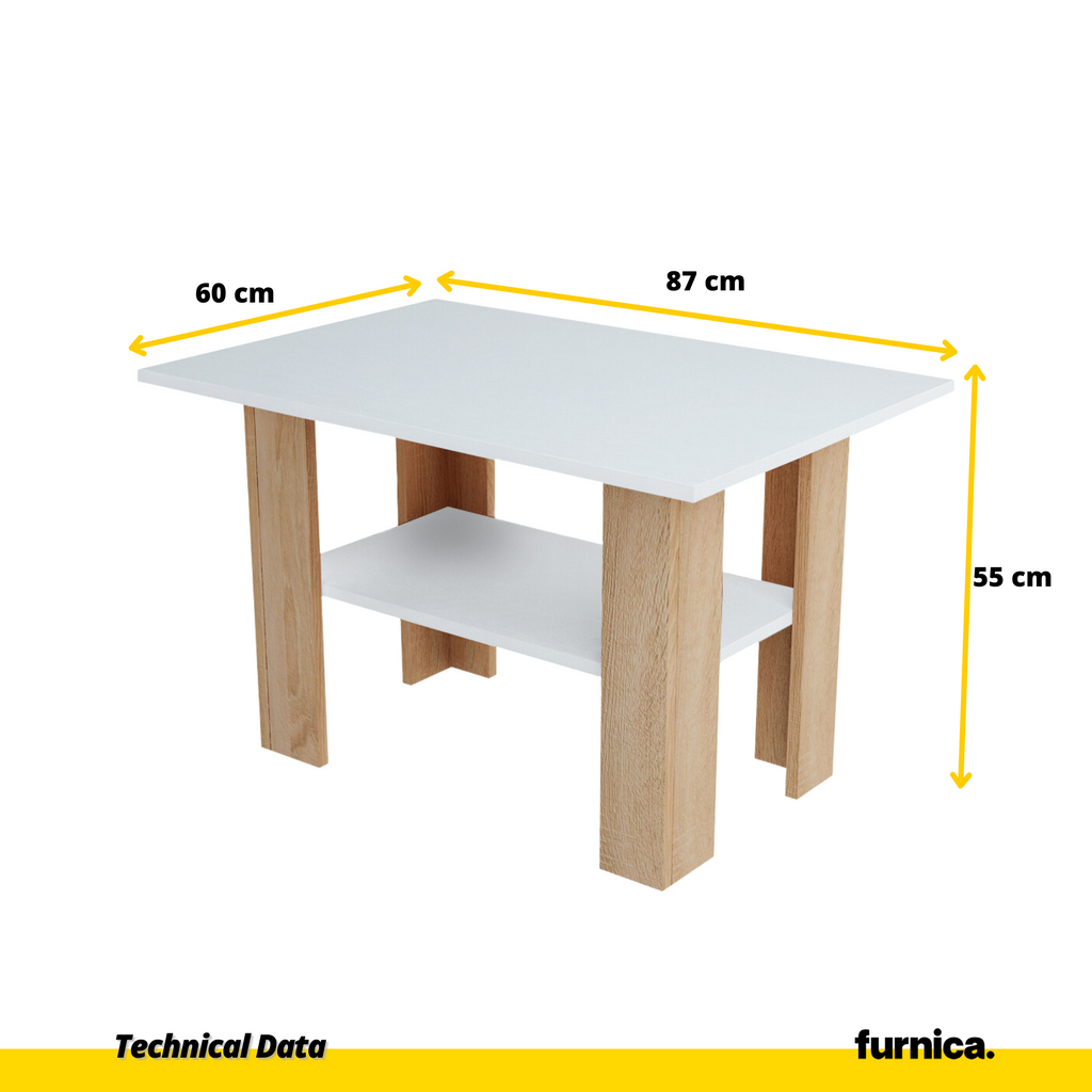 DYLAN - Coffee Table - Sonoma Oak / White Matt H55cm W87cm D60cm