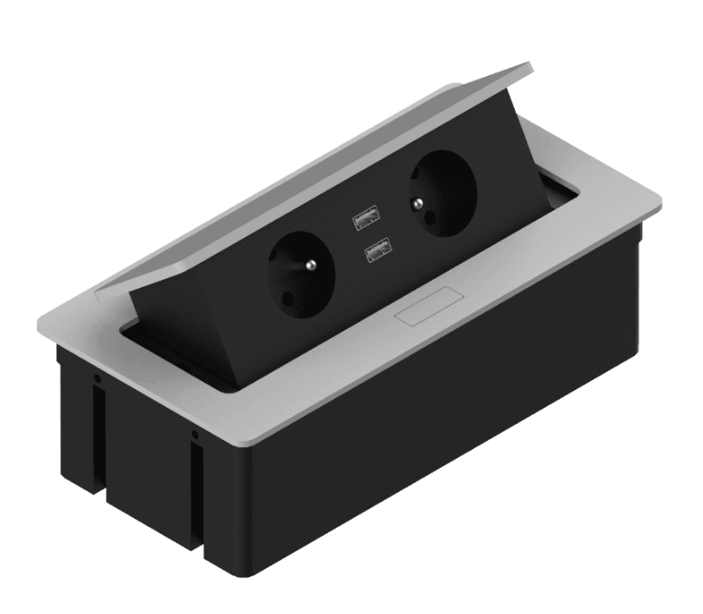 Kwadro Recessed Socket Unit for Desks - Rectangular