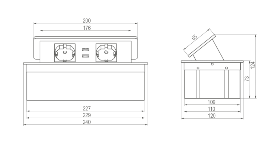 Kwadro Flush-Mounted Desk Socket Unit - Rectangular