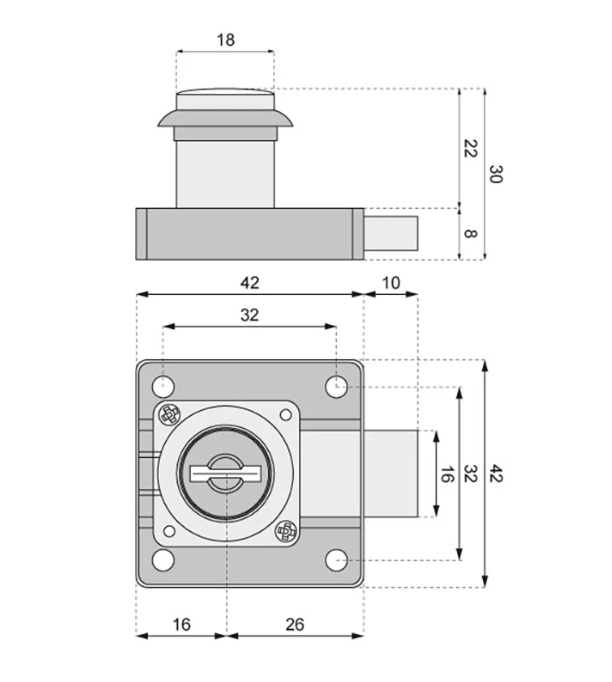Furniture Lock Cylinder ZB-300/S1 Keyed Alike - Chrome-Plated