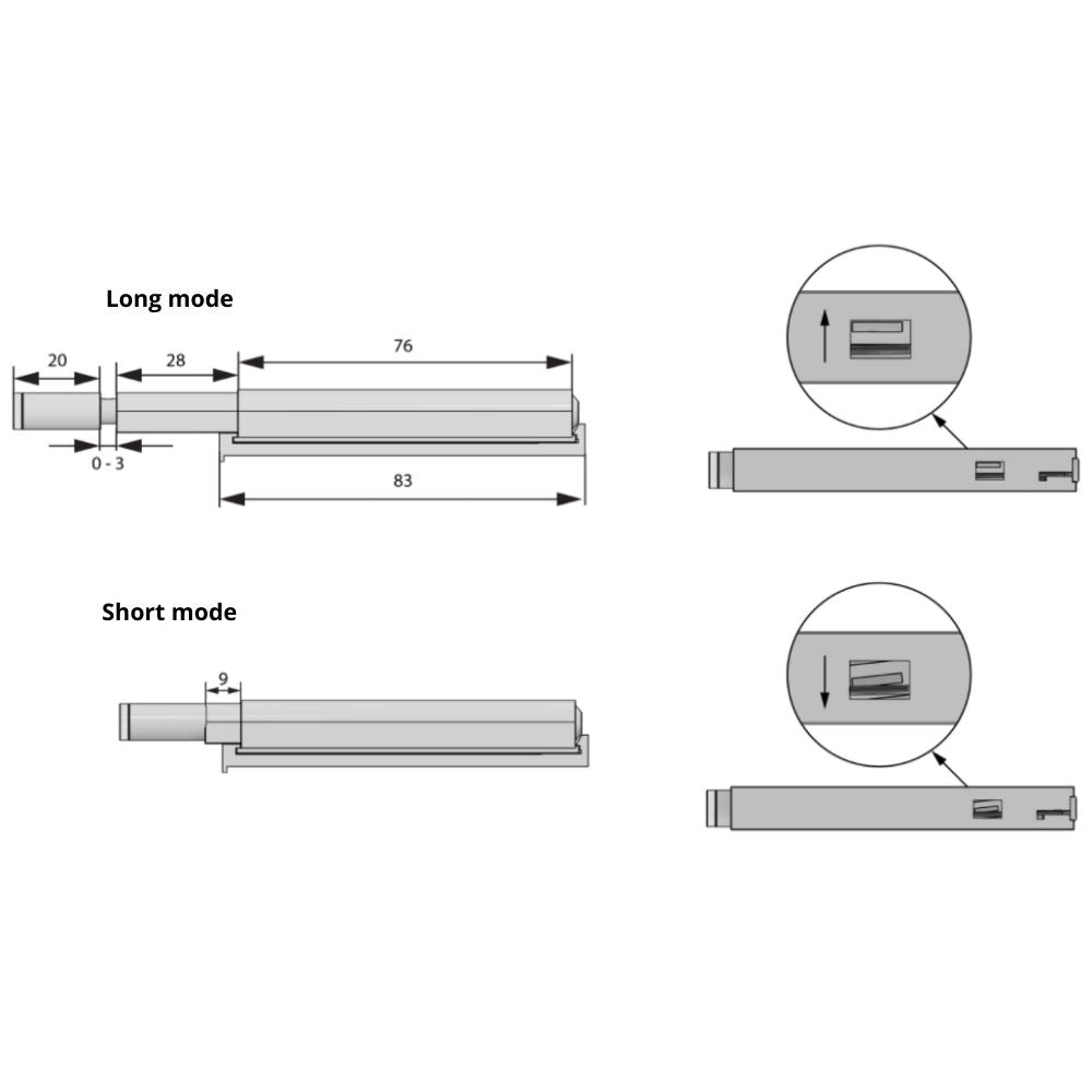 Push to Open Latch - Spring Hinges - with Rubber Tip - Anthracite