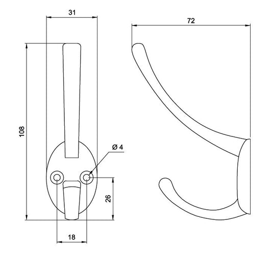 Double Hat & Coat Hook -108mm - Chrome